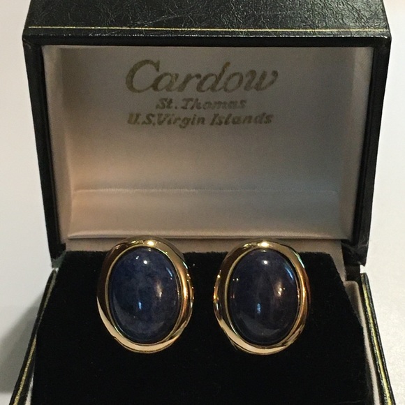 Lapis cabochon 14K gold pierced earrings. Reduced price is FIRM - Picture 1 of 12